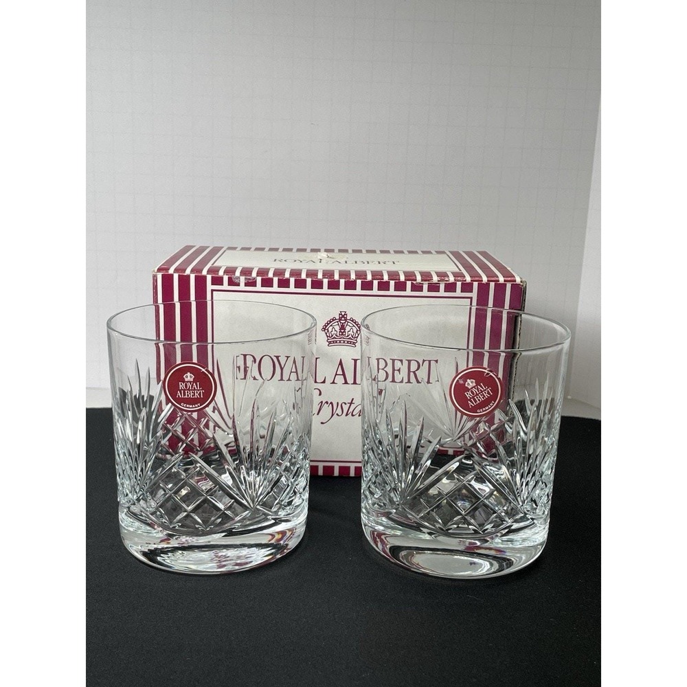1992 Made Germany Royal Albert Old Fashioned Whiskey Rummer Crystal Glasses NIB